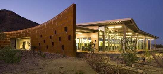 Early evening picture of the Glendale Community College North campus library in Arizona. 