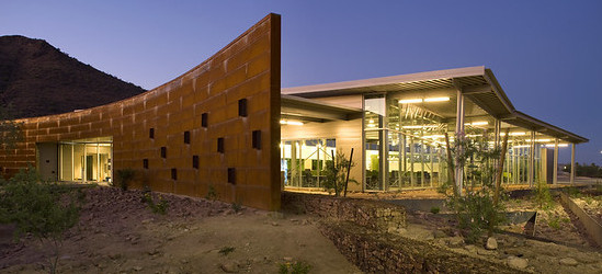 Early evening picture of the Glendale Community College North campus library in Arizona.